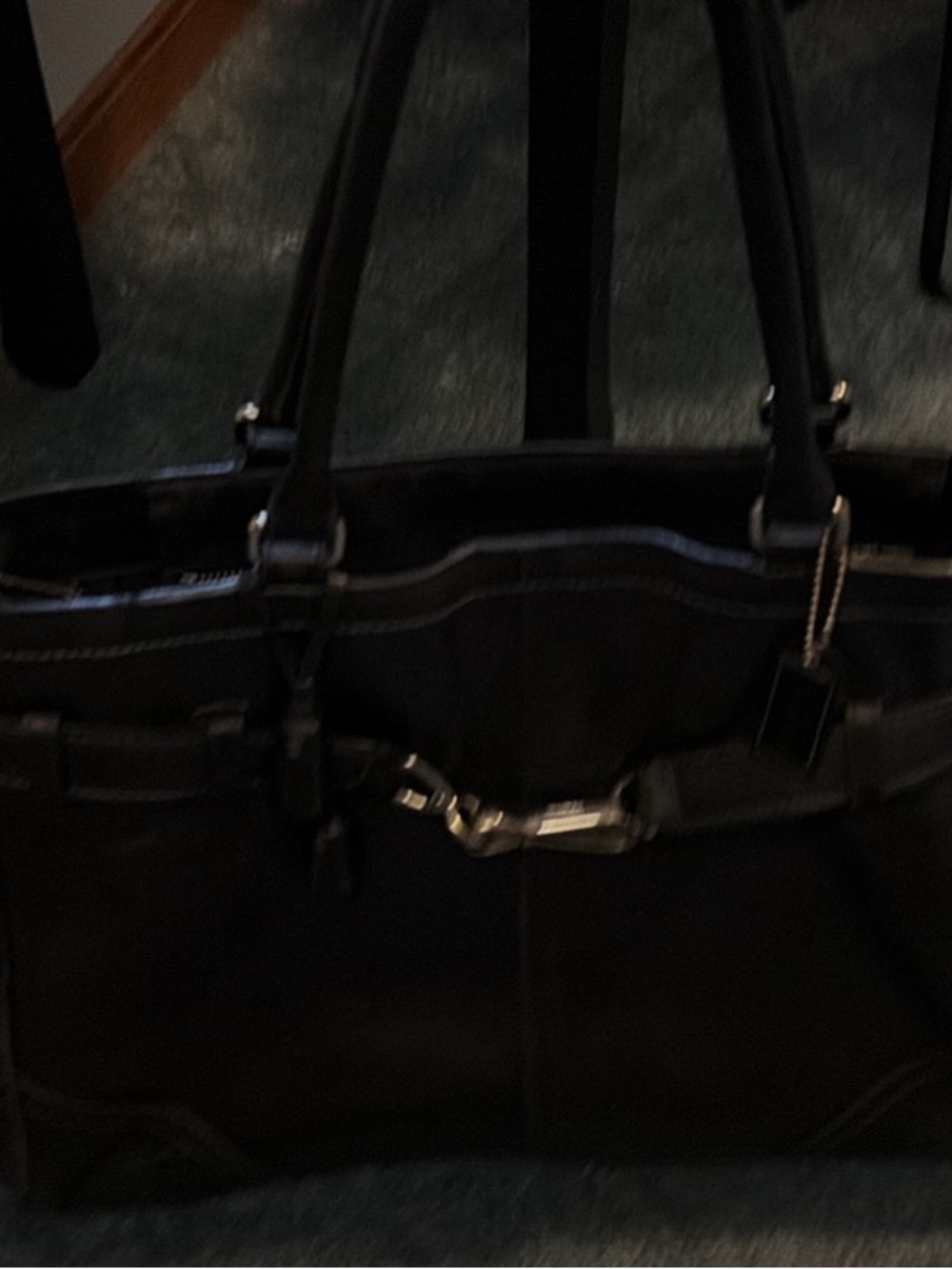 Coach Black Leather Shoulder Tote with Silver Hardware